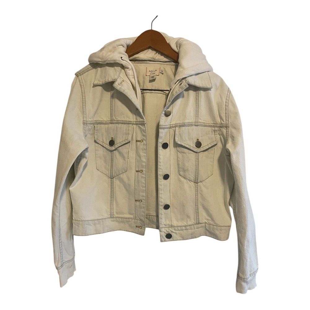 AO.LA Alice + Olivia "Chloe" Cropped Denim Jacket Hood Women's Medium Light Wash